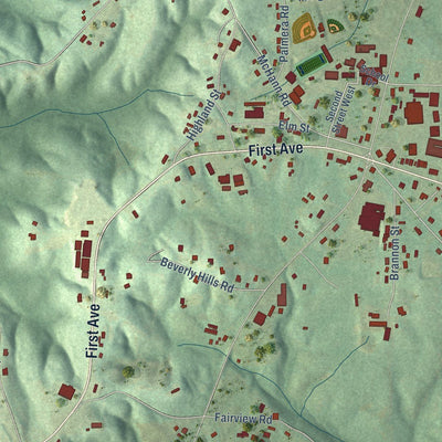 Close-up of the map of Addison, Alabama print showing street and building detail