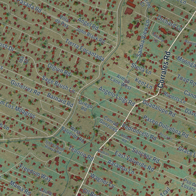 Close-up of the map of Corrales, New Mexico print showing street and building detail