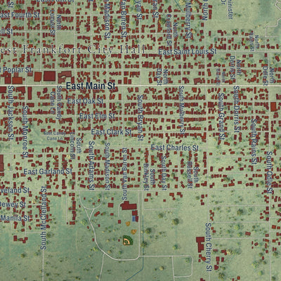 Close-up of the map of West Frankfort, Illinois print showing street and building detail