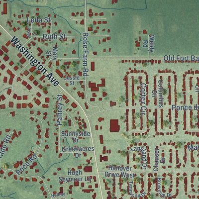 Close-up of the map of Gulf Hills, Mississippi print showing street and building detail