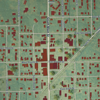 Close-up of the map of Rector, Arkansas print showing street and building detail