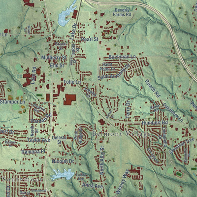 Close-up of the map of Godfrey, Illinois print showing street and building detail
