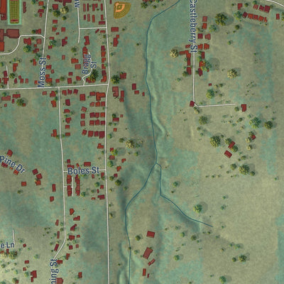 Close-up of the map of Brownsboro, Texas print showing street and building detail