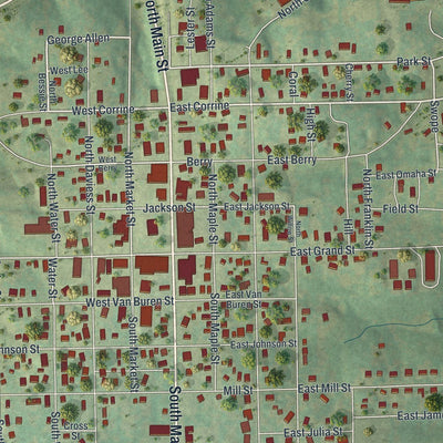 Close-up of the map of Gallatin, Missouri print showing street and building detail