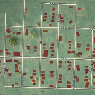 Close-up of the map of Copper City, Michigan print showing street and building detail