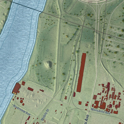 Close-up of the map of Sauget, Illinois print showing street and building detail