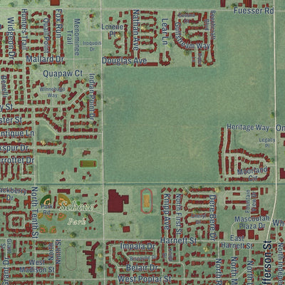 Close-up of the map of Mascoutah, Illinois print showing street and building detail