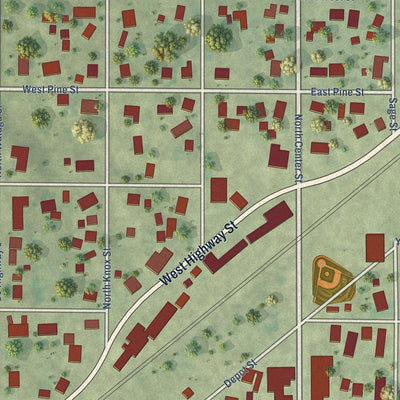 Close-up of the map of Oneida, Illinois print showing street and building detail