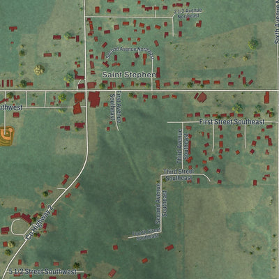 Close-up of the map of St. Stephen, Minnesota print showing street and building detail