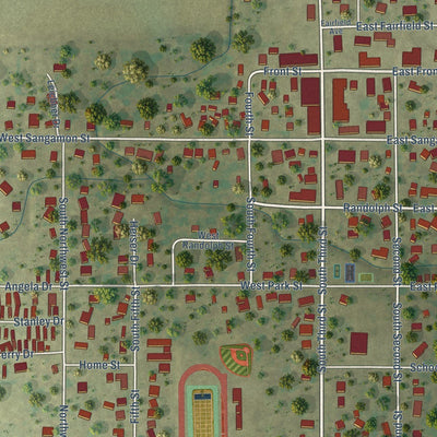 Close-up of the map of Fisher, Illinois print showing street and building detail