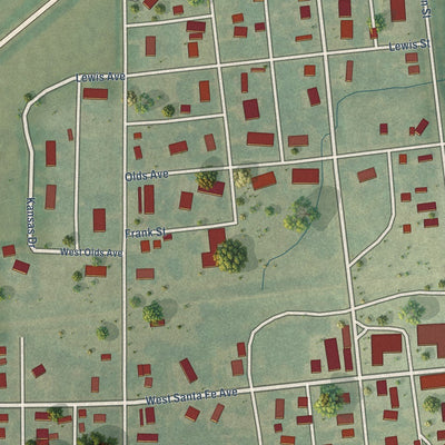 Close-up of the map of Holyrood, Kansas print showing street and building detail