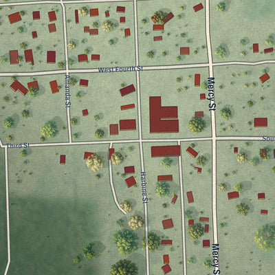 Close-up of the map of Alexandria, Nebraska print showing street and building detail