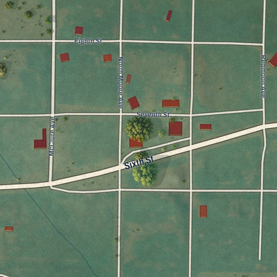 Close-up of the map of Strong City, Oklahoma print showing street and building detail