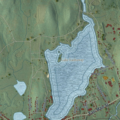 Close-up of the map of East Brookfield, Massachusetts print showing street and building detail