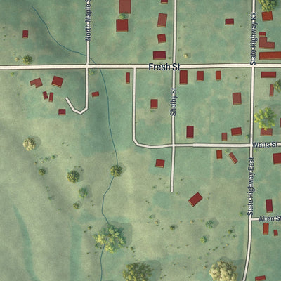 Close-up of the map of Newark, Missouri print showing street and building detail