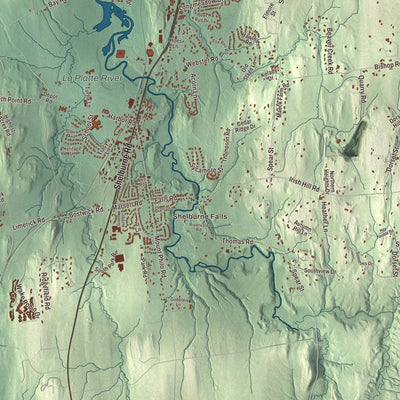 Close-up of the map of Shelburne, Vermont print showing streets and neighborhoods