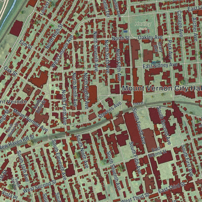 Close-up of the map of Mount Vernon, New York print showing street and building detail