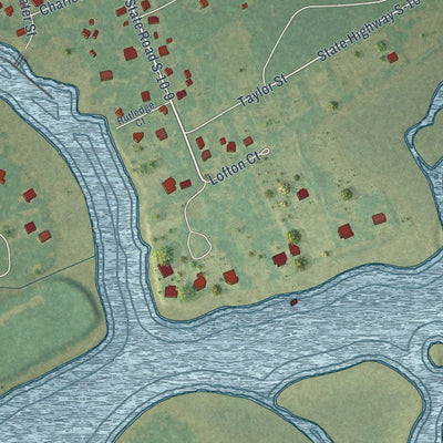 Close-up of the map of McClellanville, South Carolina print showing street and building detail