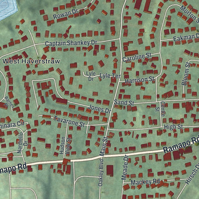Close-up of the map of West Haverstraw, New York print showing street and building detail