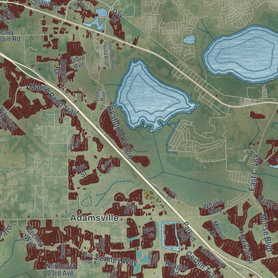 Close-up of the map of Wildwood, Florida print showing street and building detail