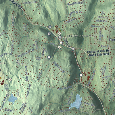 Close-up of the map of Oxford, Connecticut print showing street and building detail