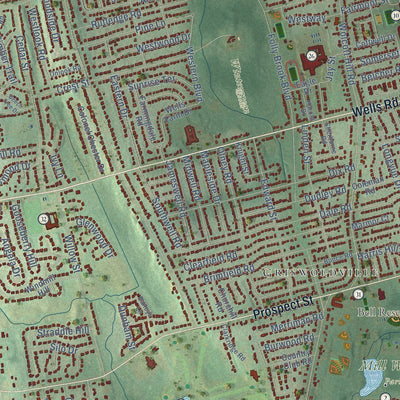 Close-up of the map of Wethersfield, Connecticut print showing street and building detail