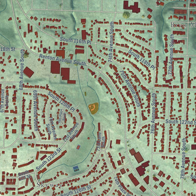Close-up of the map of Bryn Mawr-Skyway, Washington print showing street and building detail