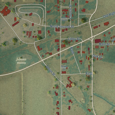 Close-up of the map of Wheatley, Arkansas print showing street and building detail