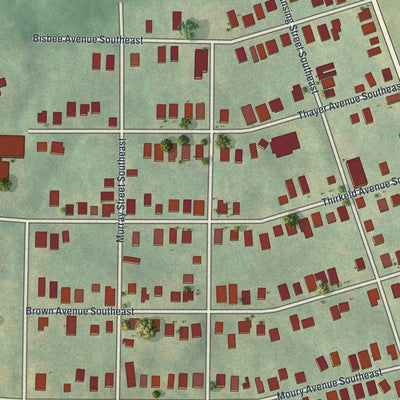 Close-up of the map of South Atlanta, Georgia print showing street and building detail