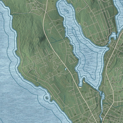 Close-up of the map of Sanbornton, New Hampshire print showing street and building detail