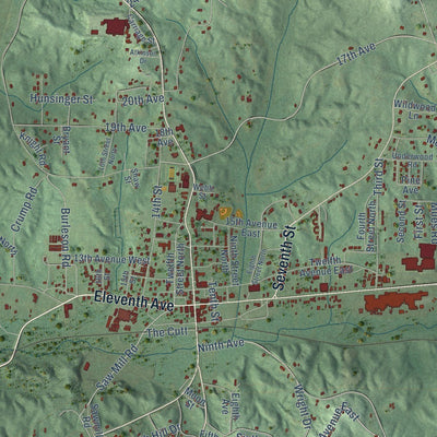 Close-up of the map of Guin, Alabama print showing street and building detail