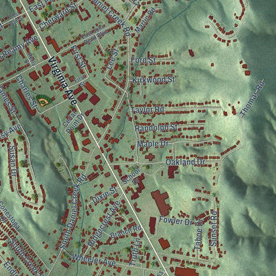 Close-up of the map of Collinsville, Virginia print showing street and building detail