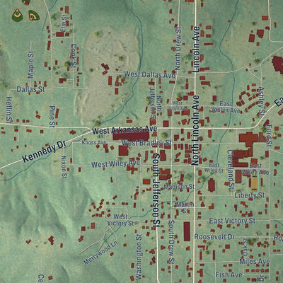 Close-up of the map of Star City, Arkansas print showing street and building detail