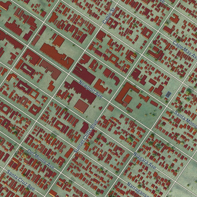 Close-up of the map of Ocean Beach, California print showing street and building detail