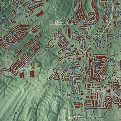 Close-up of the map of Helena, Alabama print showing street and building detail