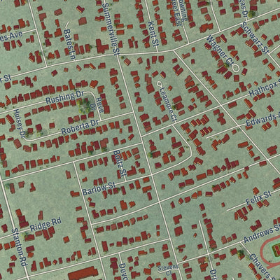 Close-up of the map of Toulminville, Alabama print showing street and building detail