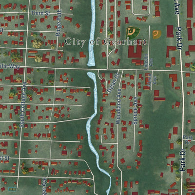 Close-up of the map of Gearhart, Oregon print showing street and building detail