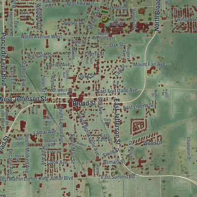 Close-up of the map of Brooksville, Florida print showing street and building detail