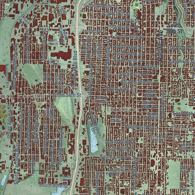 Close-up of the map of Tacoma, Washington print showing street and building detail