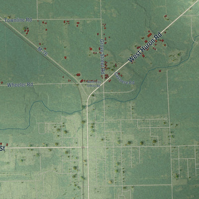 Close-up of the map of Lincoln, Arenac County, Michigan print showing street and building detail