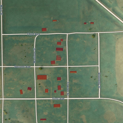 Close-up of the map of Mylo, North Dakota print showing street and building detail