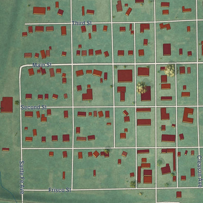 Close-up of the map of Davenport, Oklahoma print showing street and building detail