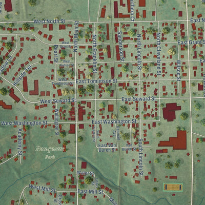 Close-up of the map of Poynette, Wisconsin print showing street and building detail