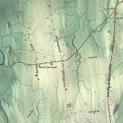 Close-up of the map of Cornwall, Vermont print showing streets and neighborhoods
