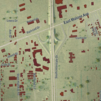 Close-up of the map of Miner, Missouri print showing street and building detail