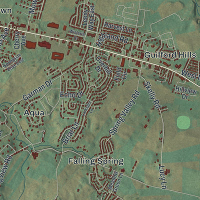 Close-up of the map of Guilford, Pennsylvania print showing street and building detail