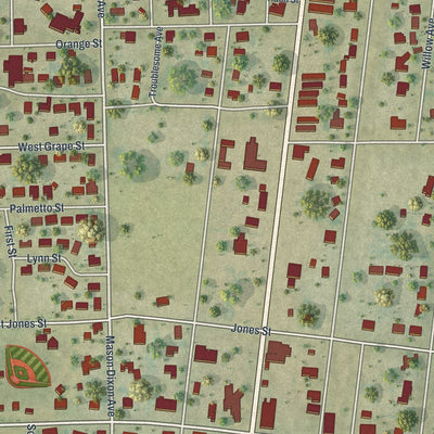 Close-up of the map of Bowling Green, Florida print showing street and building detail
