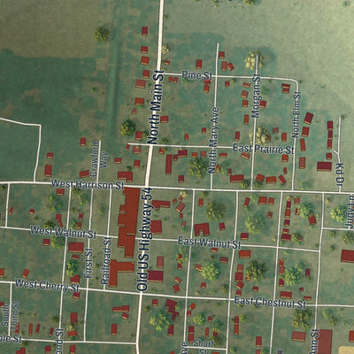 Close-up of the map of Auxvasse, Missouri print showing street and building detail