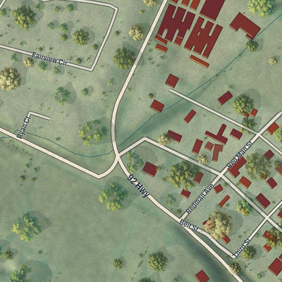 Close-up of the map of Tracy, Missouri print showing street and building detail
