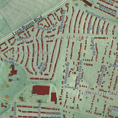 Close-up of the map of Parkville, Maryland print showing street and building detail